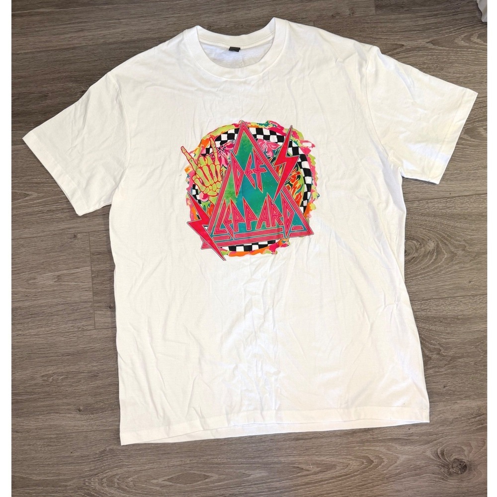 Def Leppard Graphic Shirt XL White Rock Band Retro Concert 80s Style Streetwear